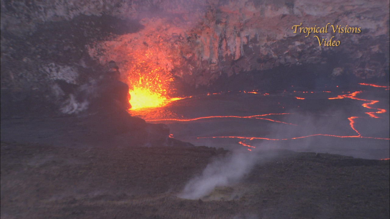 Lava lake at Halem'uma'u. Image from video by Mick Kalber.