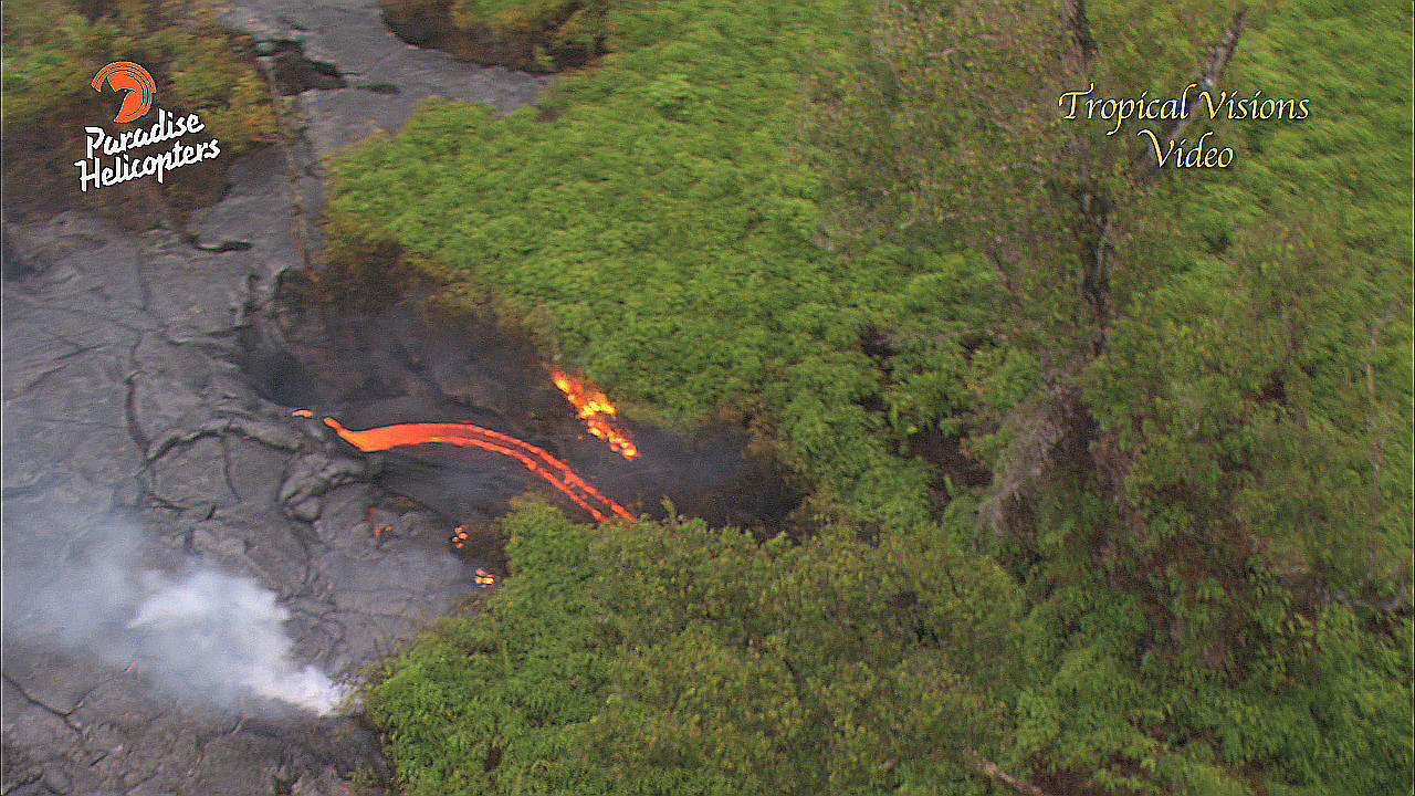 Frame grab from video taken by Mick Kalber over the June 27 lava flow on May 14, 2015.
