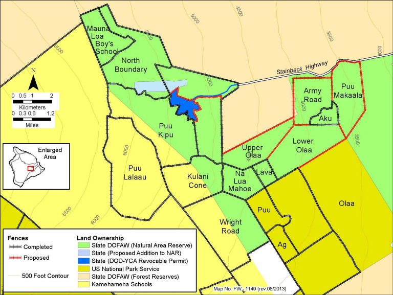 MAP: "Pu‘u Maka‘ala NAR Existing Management Units and Proposed Fencing", from an Oct. 2013 Final  Environmental Assessment.