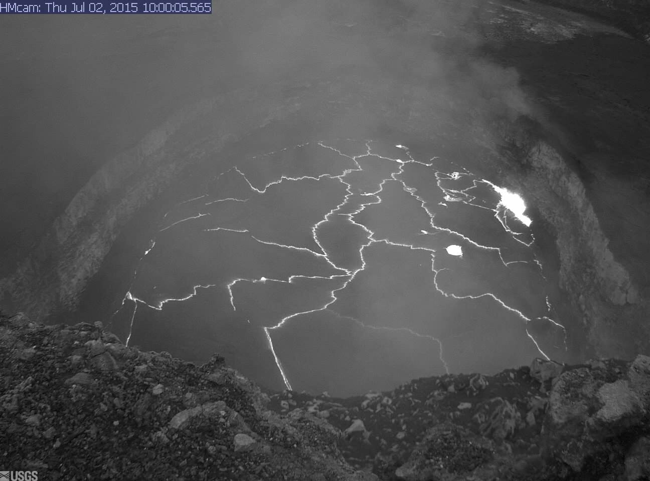 July 2 webcam image of the Kilauea summit lava lake courtesy the  USGS Hawaiian Volcano Observatory. 