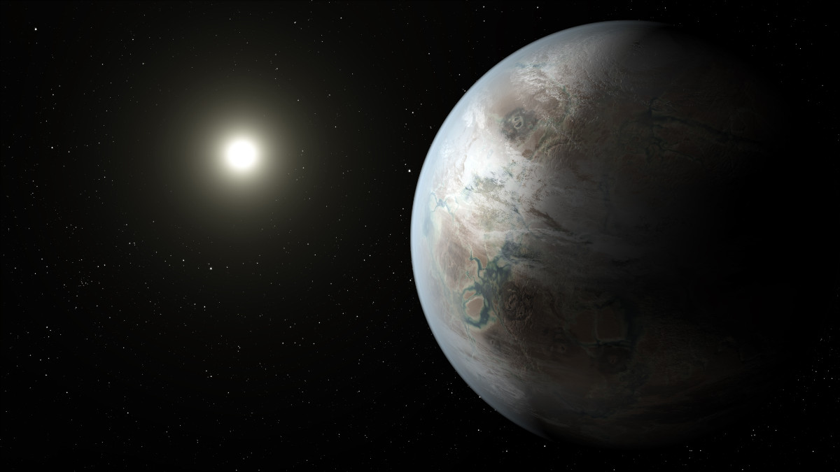 This artist's concept depicts one possible appearance of the planet Kepler-452b, the first near-Earth-size world to be found in the habitable zone of star that is similar to our sun. Credits: NASA/JPL-Caltech/T. Pyle