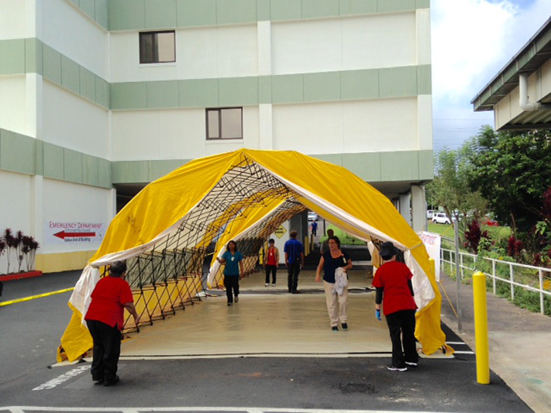 Emergency tents being set up at the hospital in Kona, photo courtesy Kona Community Hospital