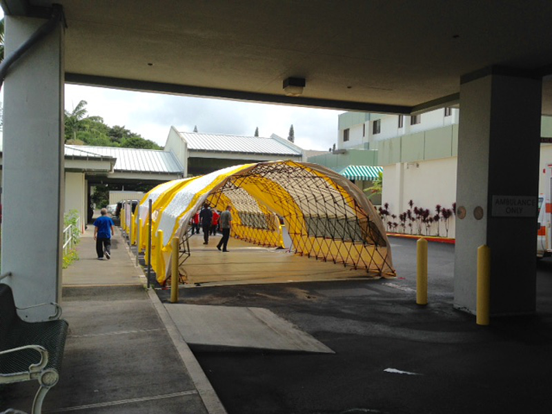 Emergency tents being set up at the hospital in Kona, photo courtesy Kona Community Hospital