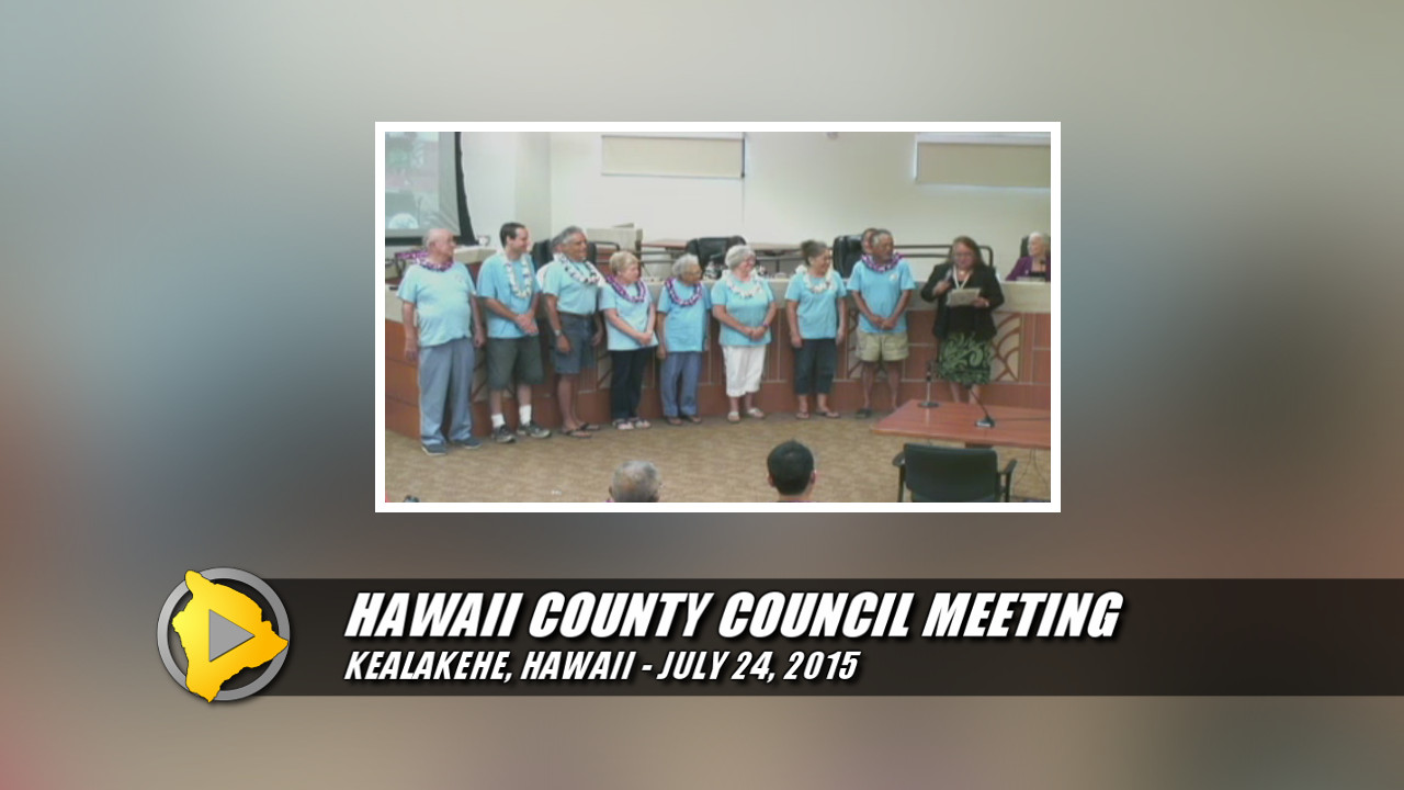 ʻO Kaʻū Kakou honored on July 25, image taken from Hawaii County video archive.