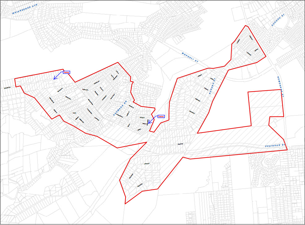 Map of the affected area in Hilo, courtesy the Dept. of Water Supply
