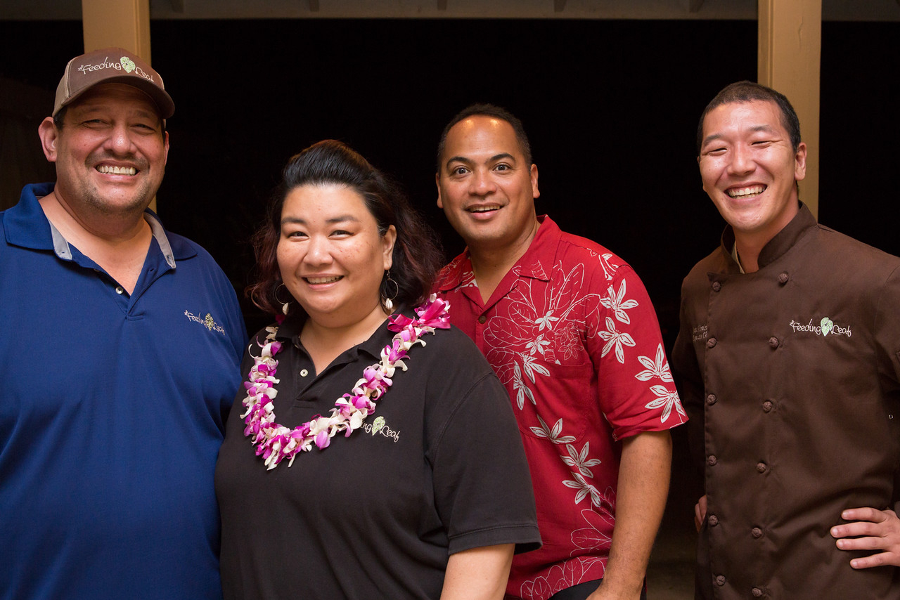 The Feeding Leaf partners Les and Tracey Apoliona, Paris DeCambra, Chef Scott Hiraishi (photo by Anna Pacheco for The Feeding Leaf)