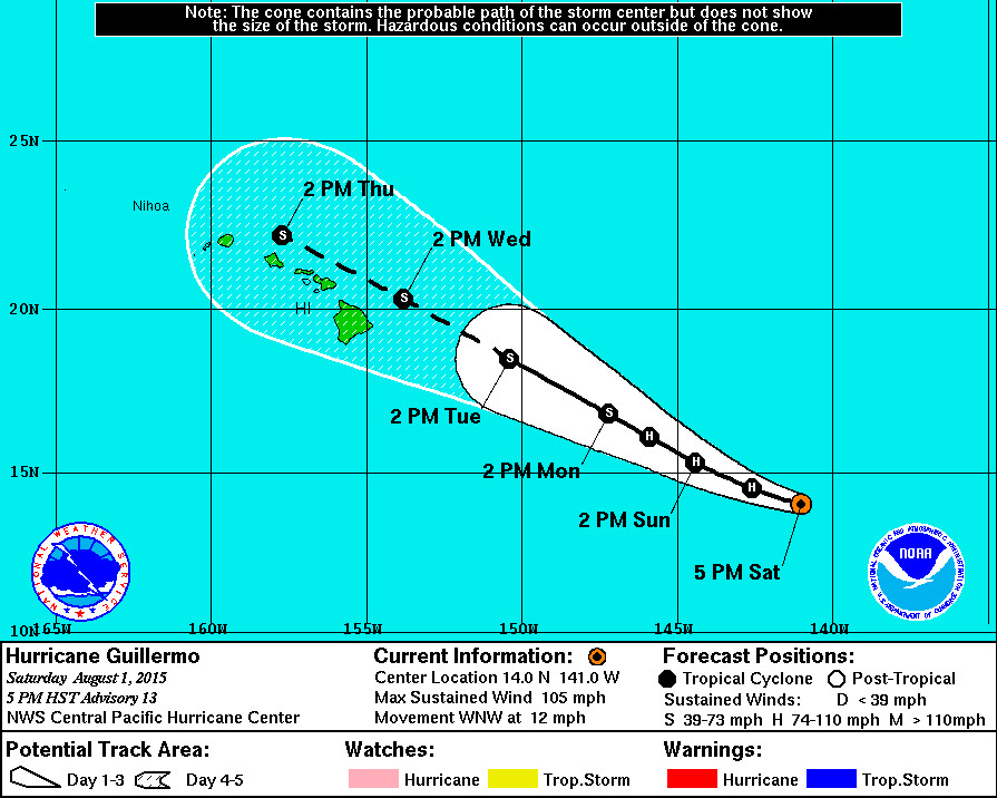 Hurricane Guillermo In Central Pacific, Moving Toward Hawaii