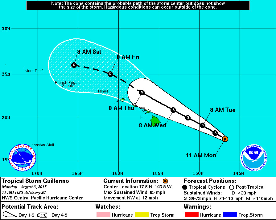 11 am Update: Guillermo Forecast To Pass NE Of Big Island