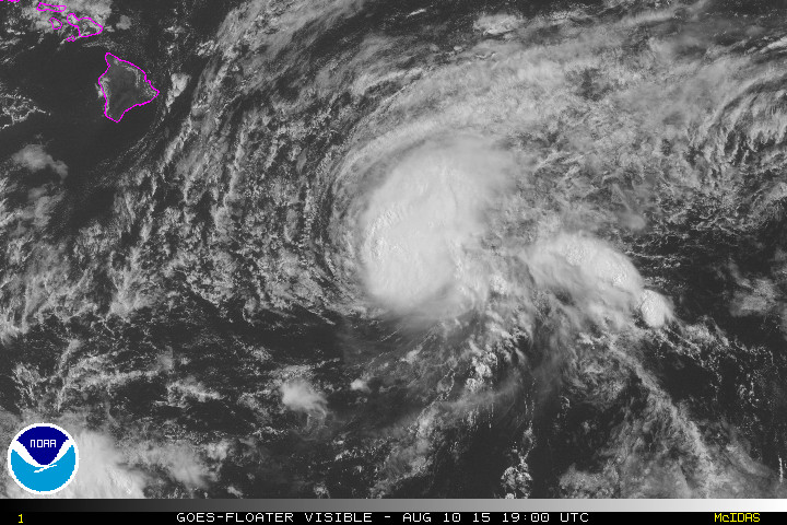 NOAA satellite image shows Hilda nearing Hawaii Island on Monday.