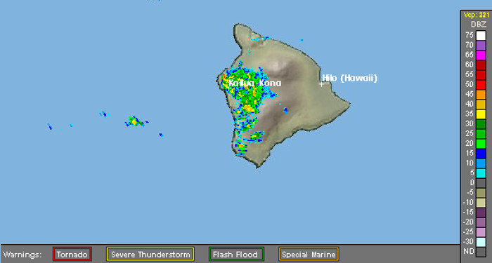 National Weather Service radar image shows activity over Kona.