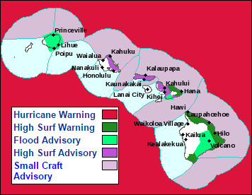 NOTE: The Hurricane Warning that is in effect is for Hawaiian offshore waters beyond 40 nautical miles out to 240 nautical miles. It does not apply to land. Hawaii Island is under no Tropical Storm of Hurricane Watches or Warnings.