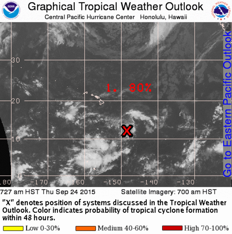 Tropical Disturbance Lingers 670 Miles SE of Hilo