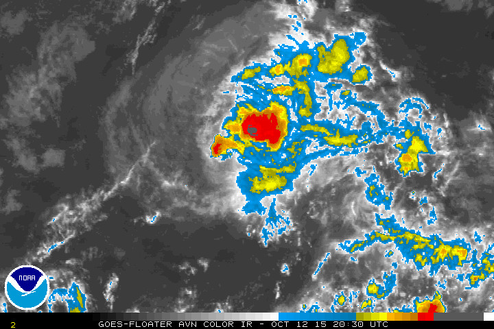 "The low level center of Nora became completely exposed this morning after the overnight burst of deep convection faded away," reported the National Weather Service at 11 a.m. "There is still a loosely curved, broken band of deep convection to the northwest through northeast of the center."