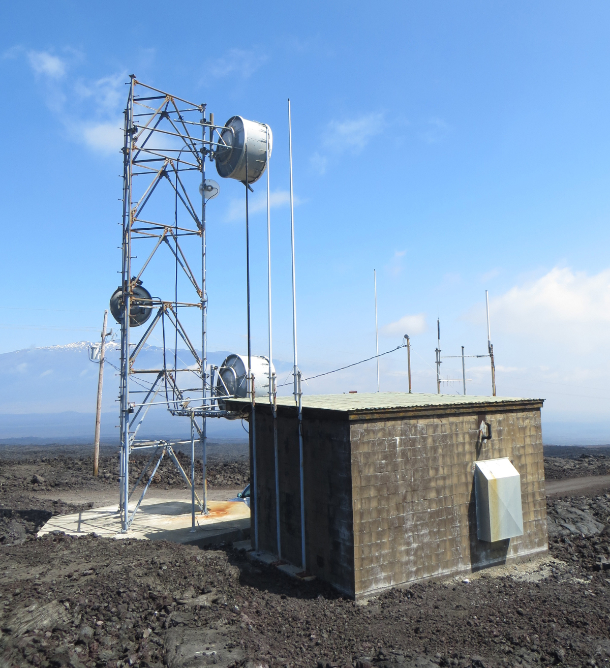 The Mauna Loa tower, one of 15 tower sites that comprise the Anuenue digital microwave system throughout the Hawaiian Islands (U.S. Coast Guard photo)