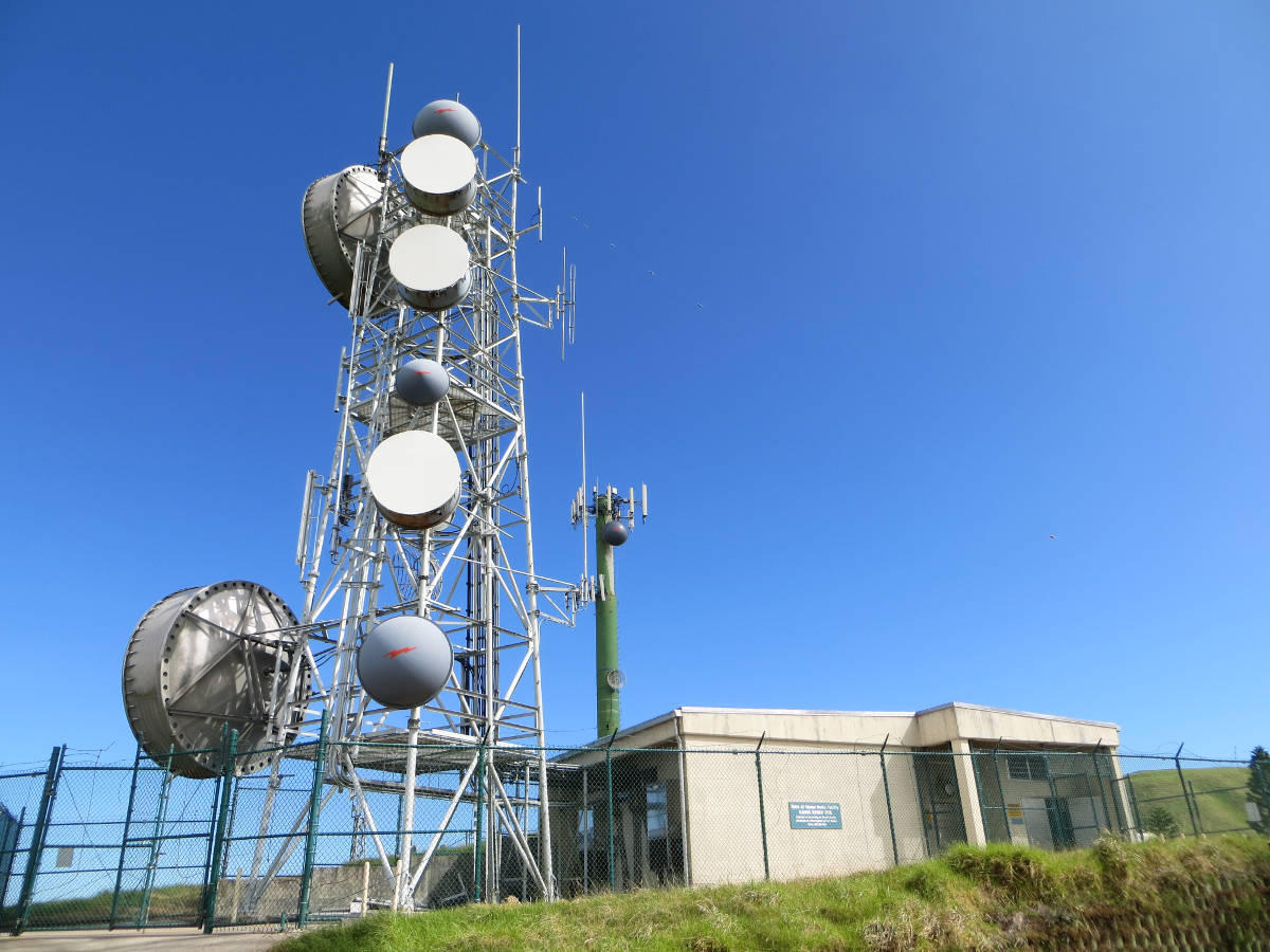 The Kahua ranch radio site, located on the island of Hawaii, is one of 15 tower sites that comprise the Anuenue digital microwave system throughout the Hawaiian Islands (U.S. Coast Guard photo)