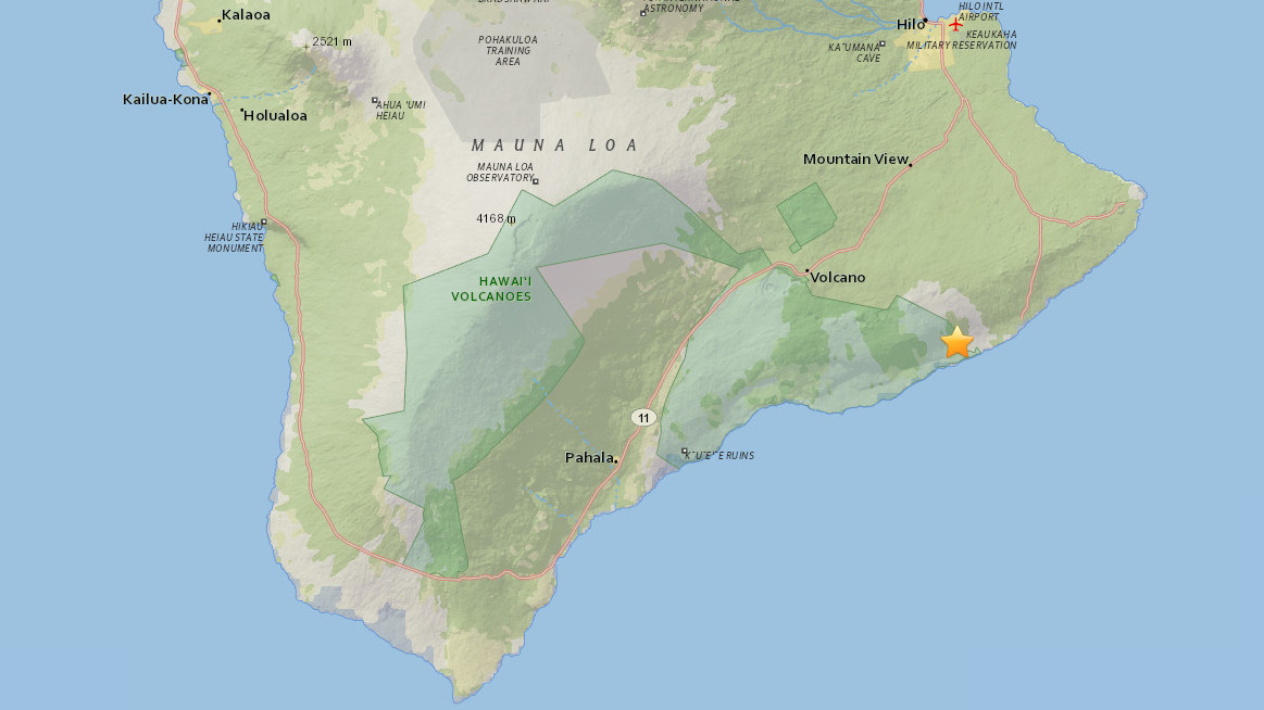 Screen grab from the USGS interactive map shows the location of Friday's quake on Hawaii Island