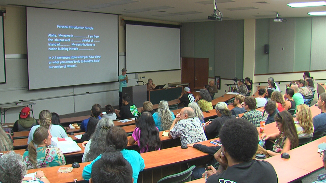 Well over a hundred people participated in the 'Aha Aloha Aina at UH Hilo Tuesday night.