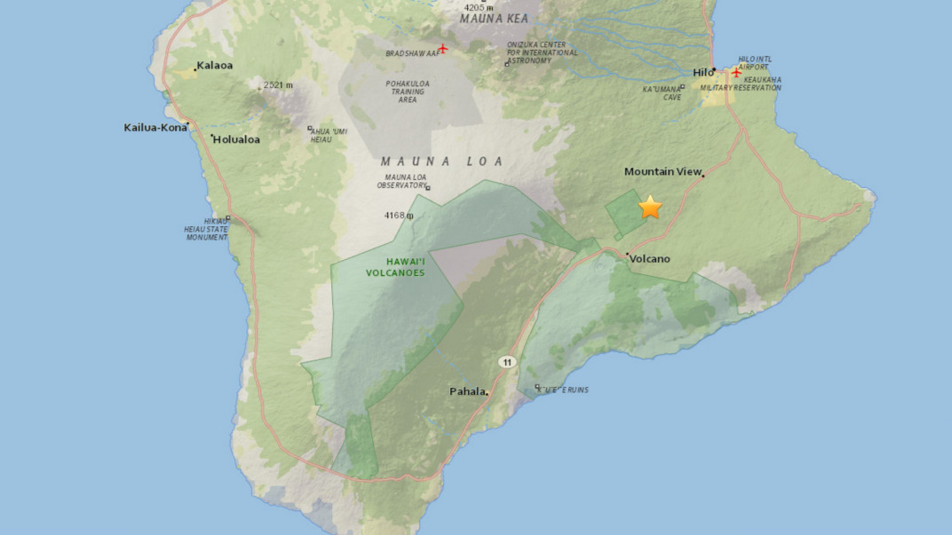 Screen capture of the USGS interactive map showing the location of Monday small earthquake.