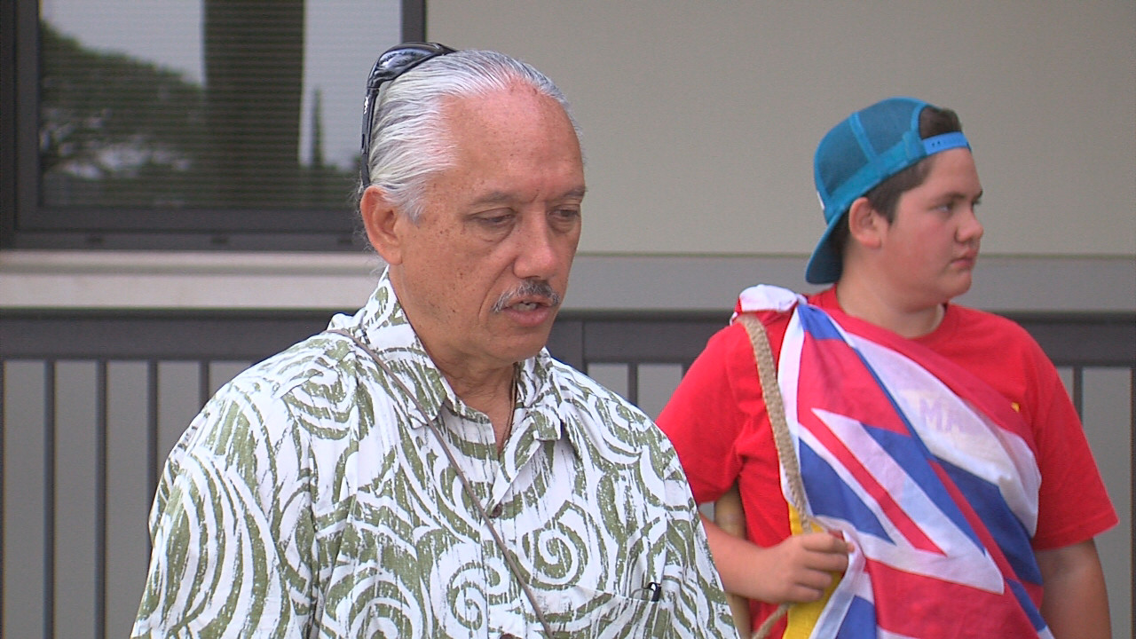 Kalani Flores outside the Hilo court before the hearing on March 11, 2016.