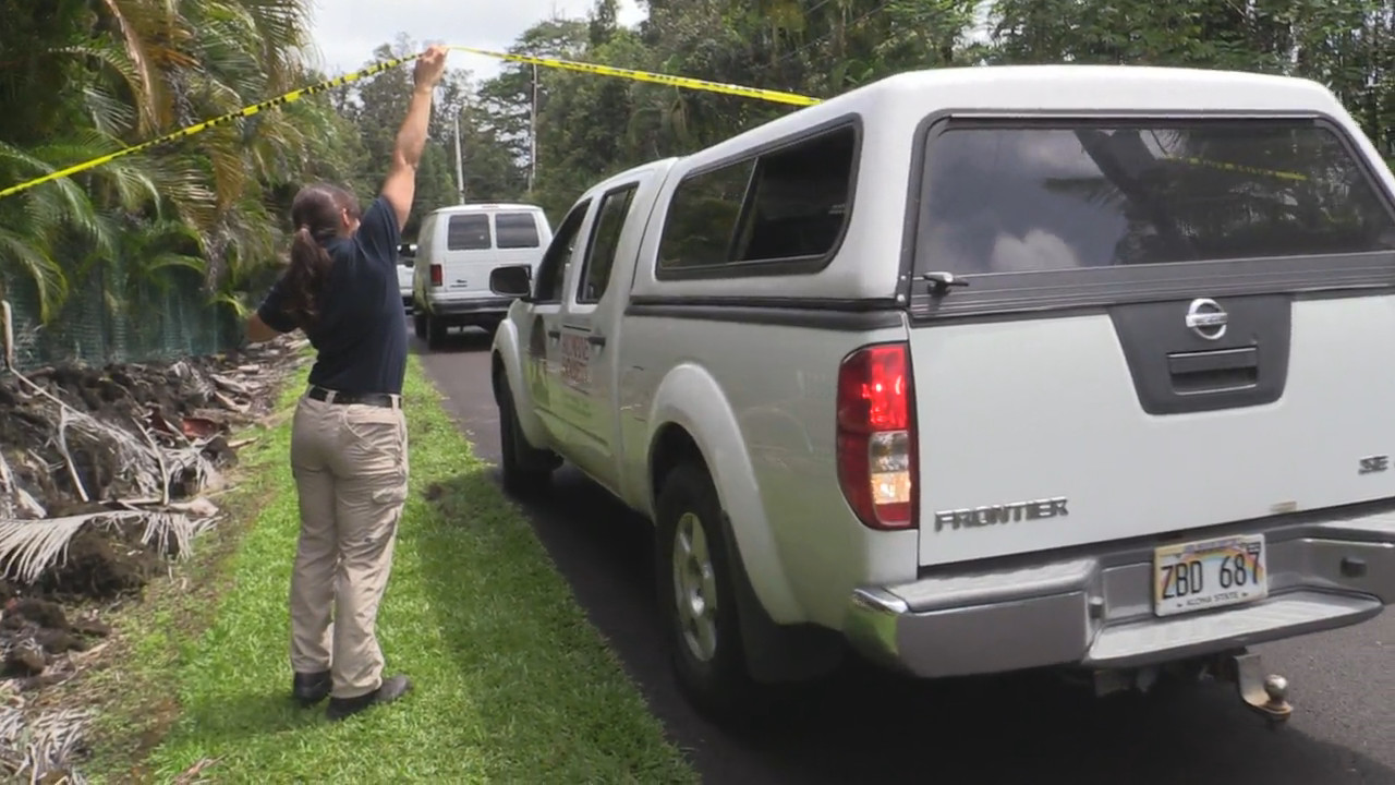 A Humane Society vehicle leaving the crime scene with police assistance. Image from video by Daryl Lee.