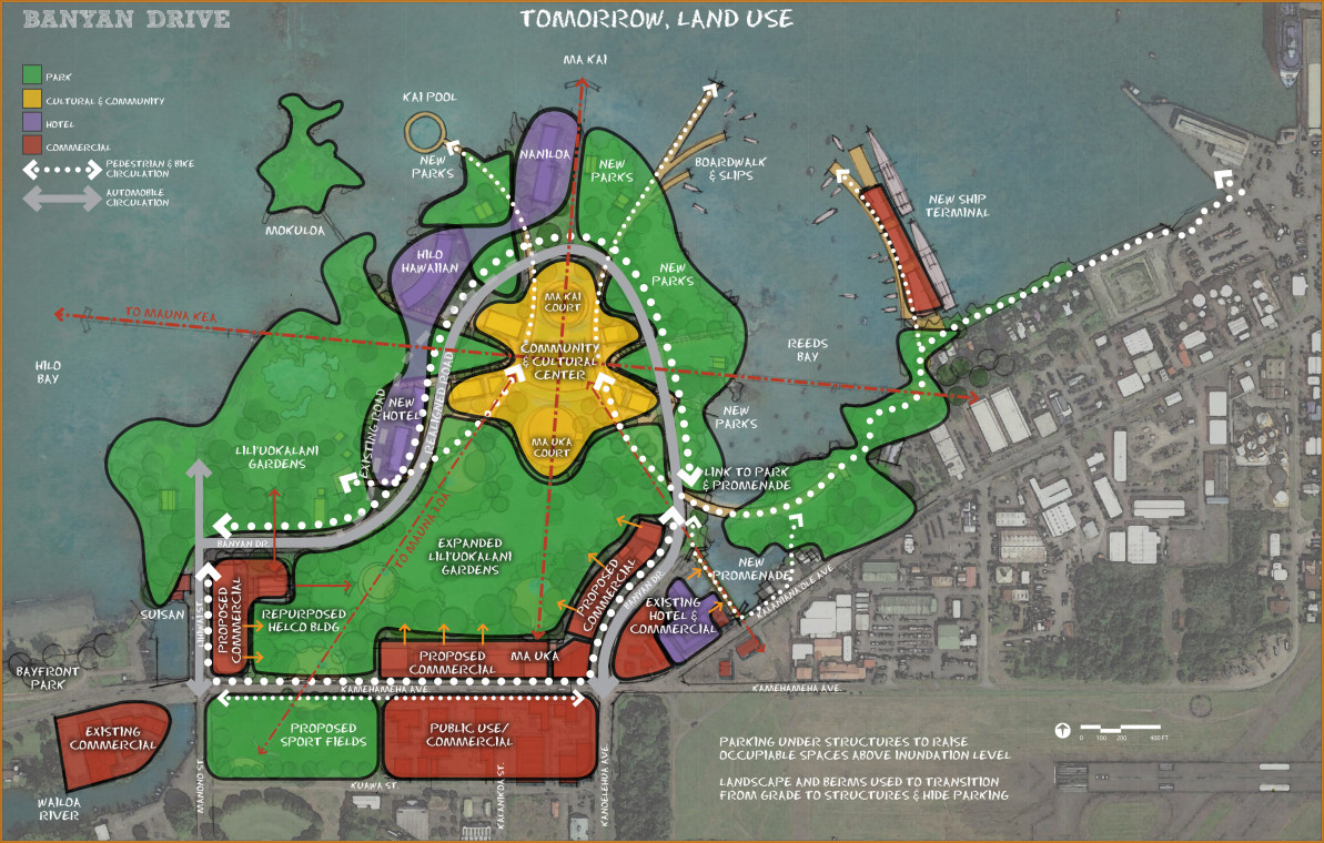 Conceptual "Banyan Drive Tomorrow Land Use" courtesy the Hawaii County Planning Department.