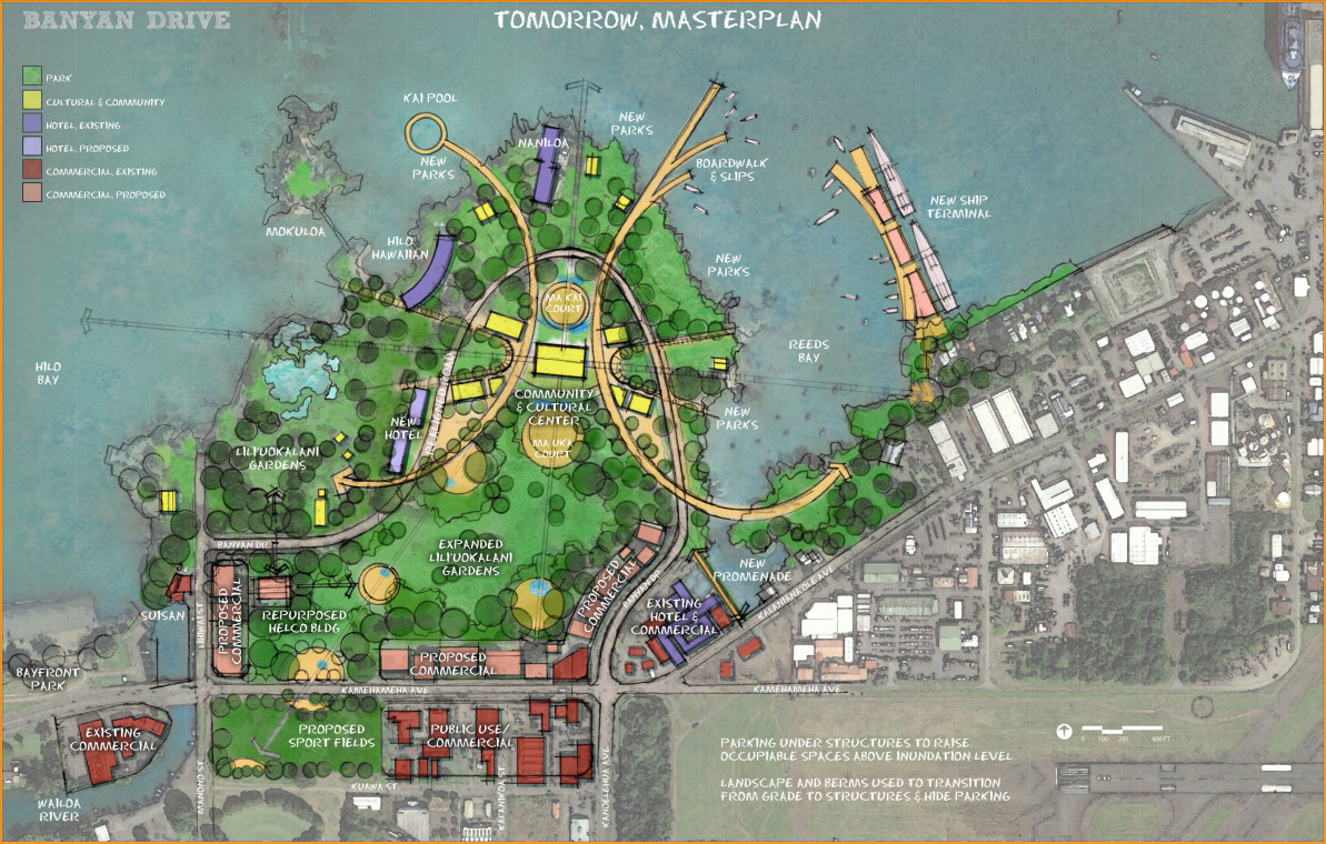 Conceptual "Banyan Drive Tomorrow Master Plan" courtesy the Hawaii County Planning Department.