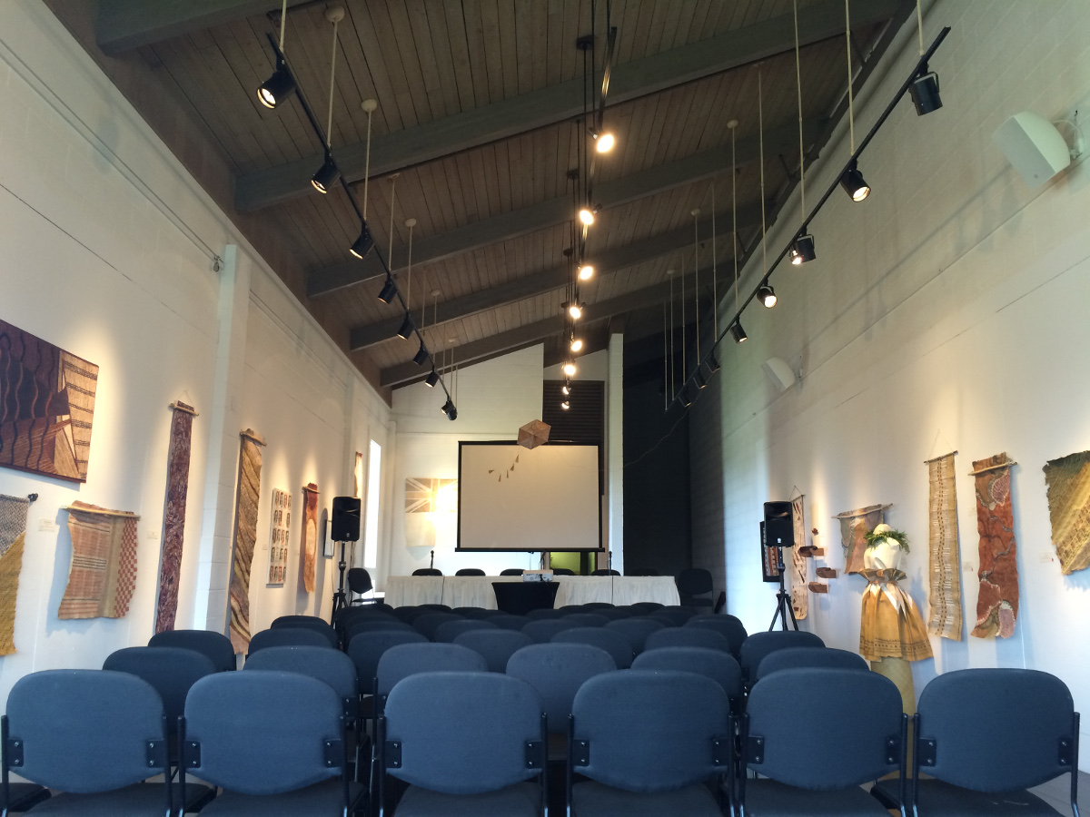 Kapa symposium set up, photo courtesy Kahilu Theatre.