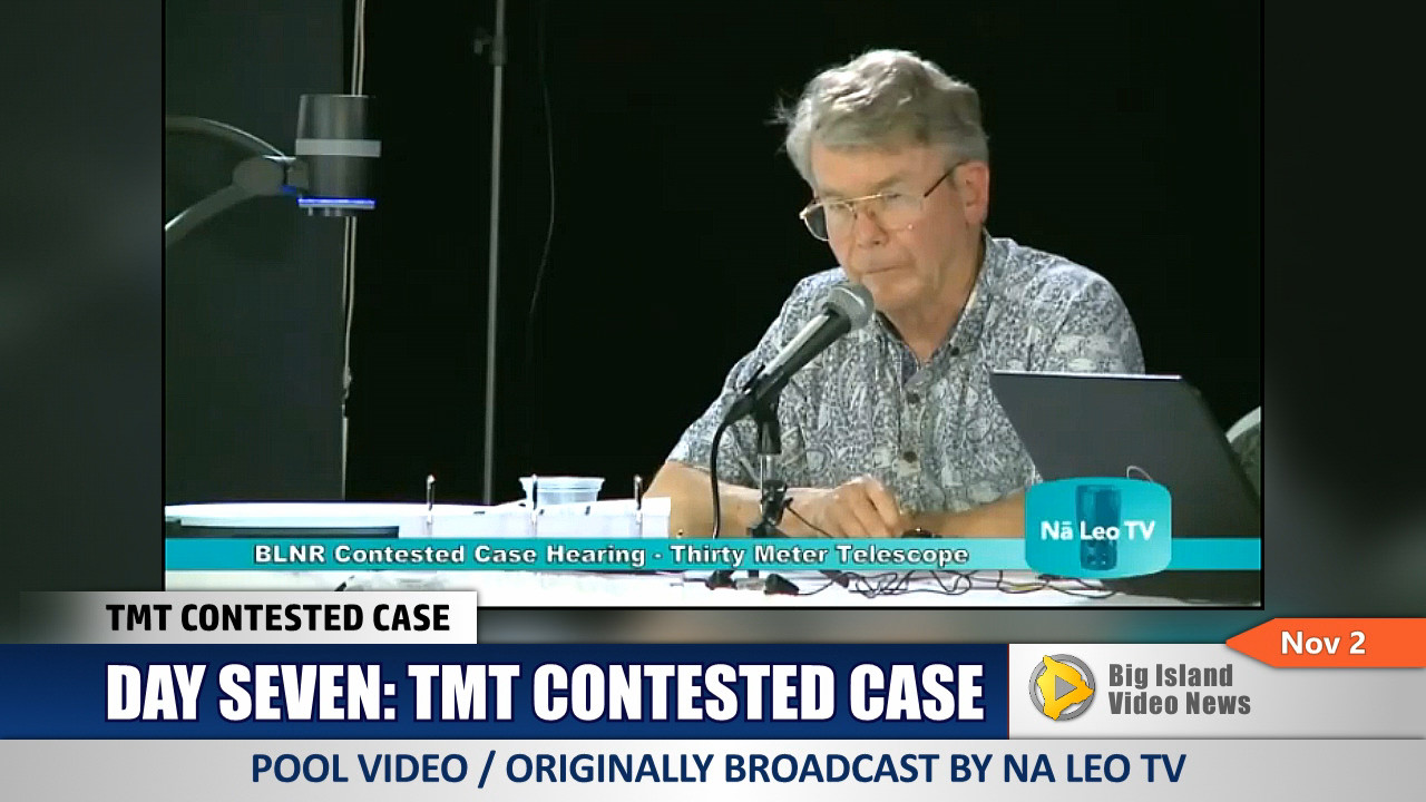 Robert McLaren testifies at the Nov. 2 TMT contested case hearing in Hilo. 