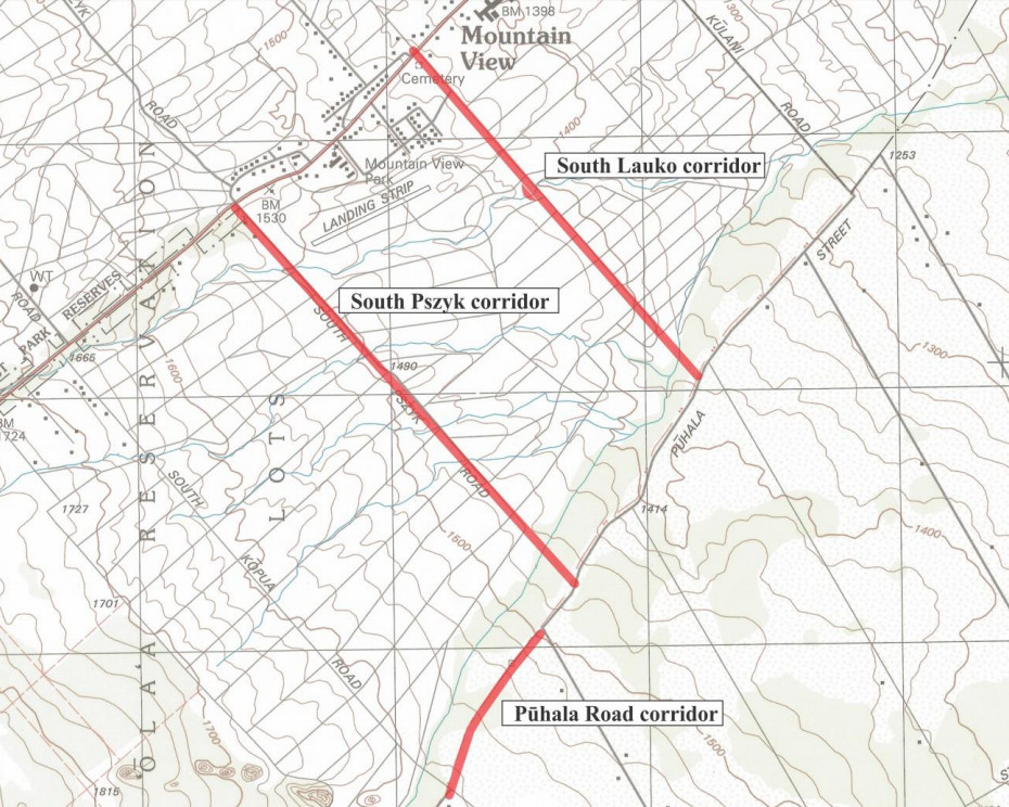 Map showing the possible road extensions from the Draft EA.