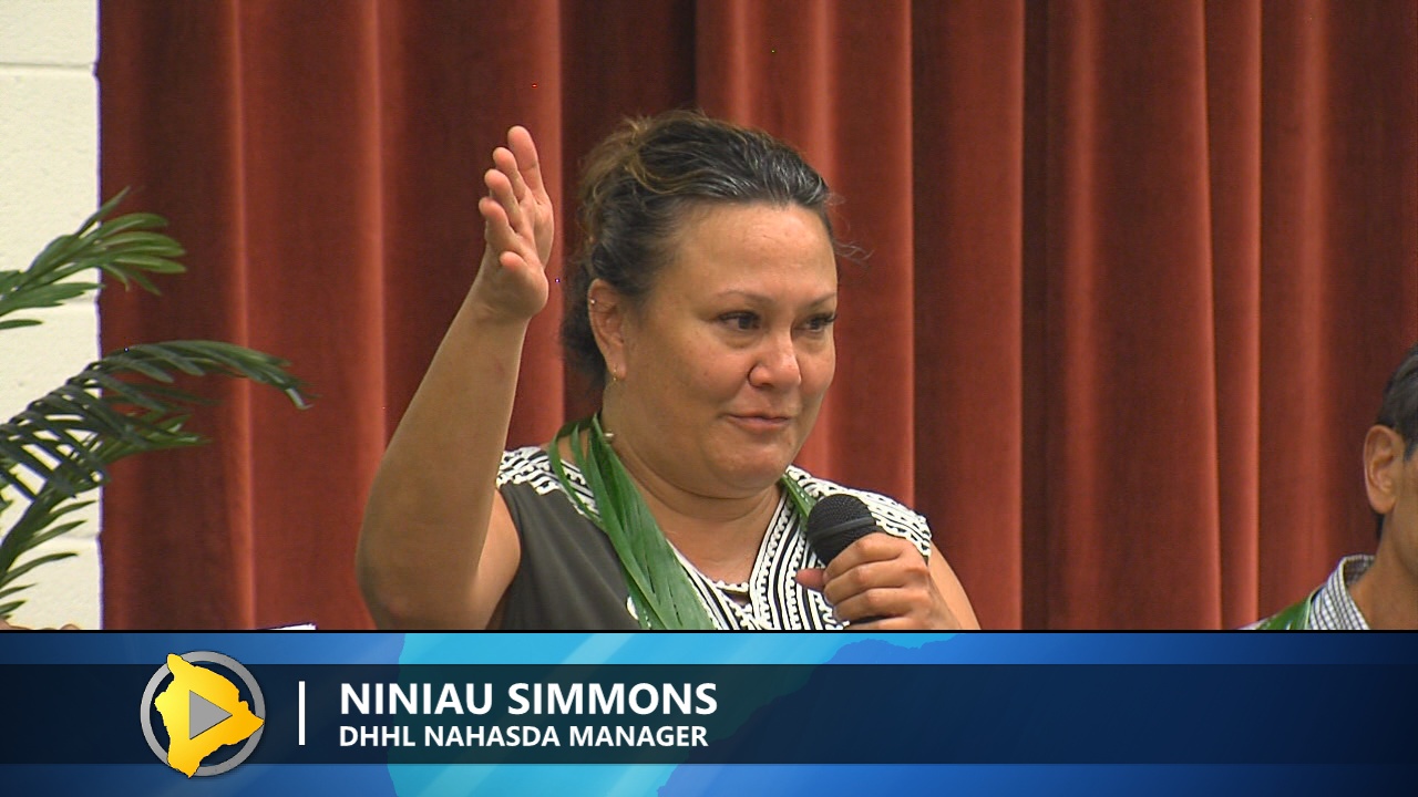 DHHL NAHASDA Manager Niniau Simmons speaking in Hilo.