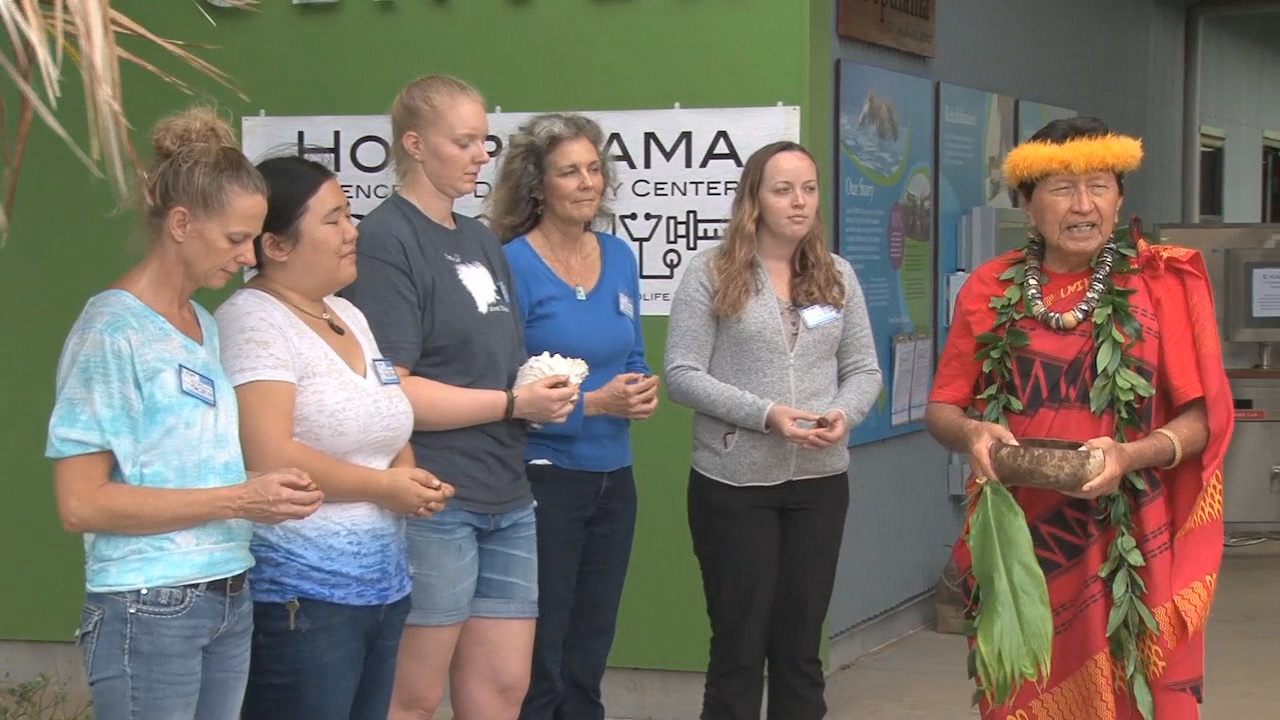 Kahu Kealoha Sugiyama blessed the new Ho‘opūlama Science and Discovery Center at the Hawai‘i Wildlife Center on Saturday.