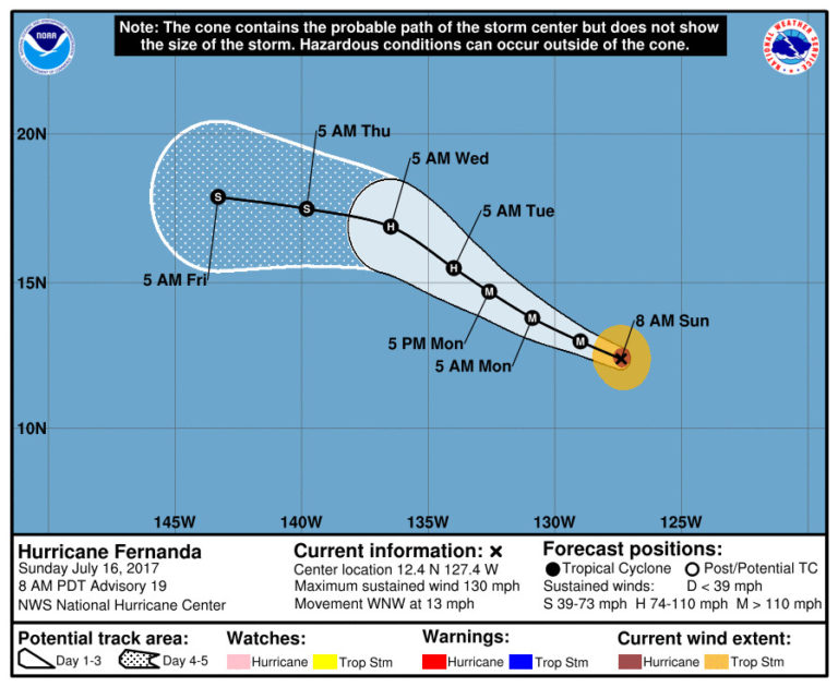 Hurricane Fernanda Sunday July 16 Update