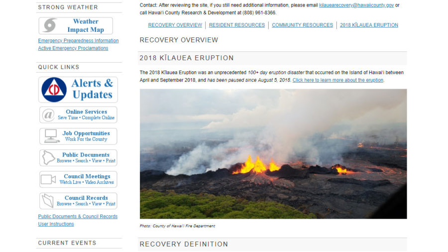 Hawaii County Launches Kilauea Eruption Recovery Webpage
