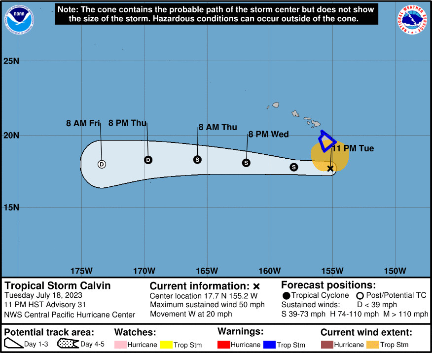 Tropical Storm Calvin Passing South Of Hawaiʻi Island