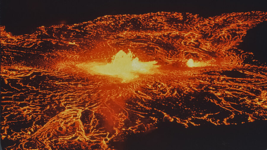 USGS: "A telephoto image of vents erupting on the floor of Halema‘uma‘u crater, at the summit of Kīlauea, in 1967." (NPS photo by C. Stoughton)