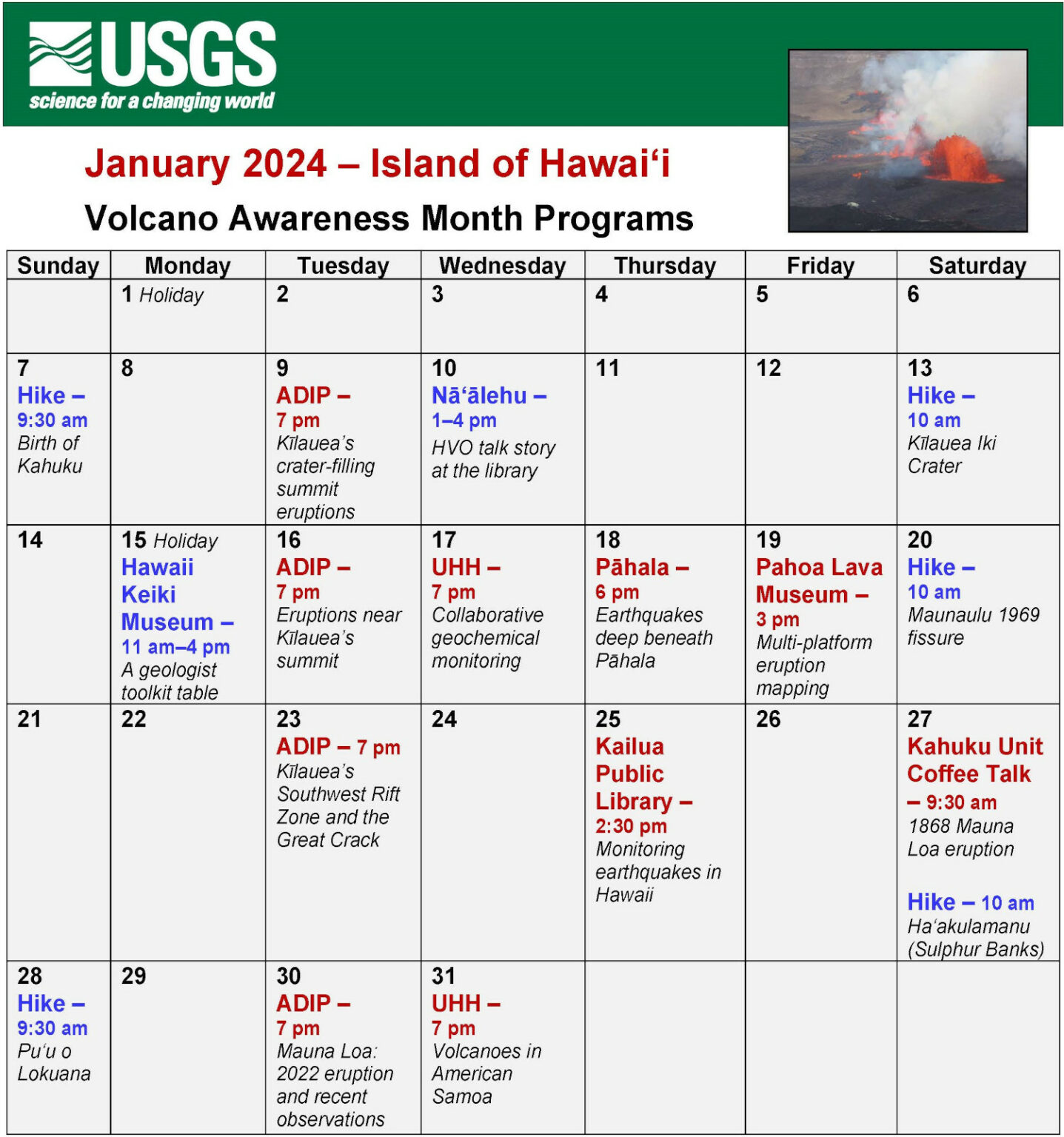 VOLCANO WATCH Volcano Awareness Month Schedule Released